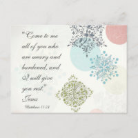 Bible Verse Matthew 11:28 Vintage Design Postcard