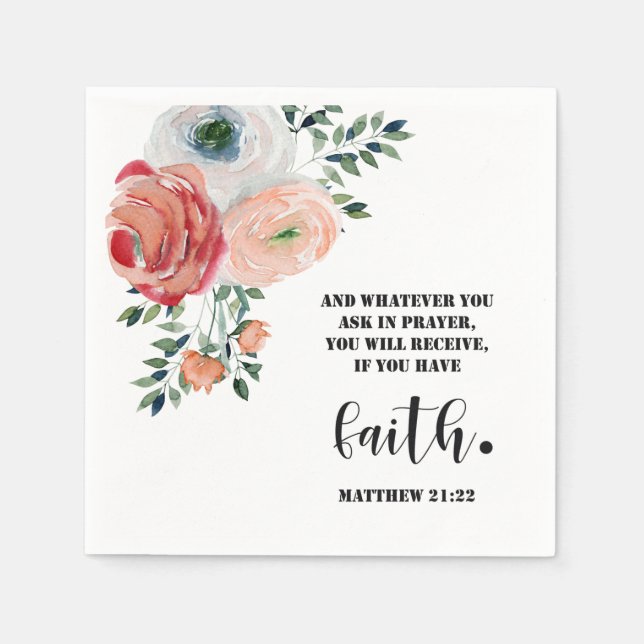 Bible verse Matthew Floral  Square  Napkin (Front)