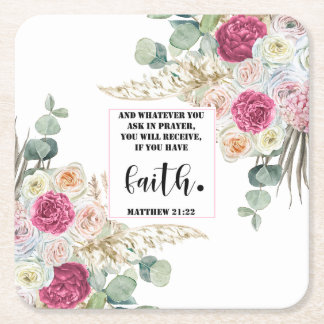 Bible verse Matthew Floral Square Paper Coaster