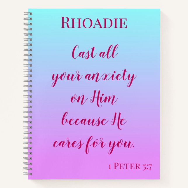 Bible Verse of Encouragement Purple and Blue Ombre Notebook (Front)