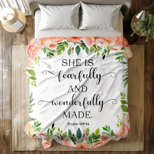 Bible verse Peach Floral Fleece Blanket