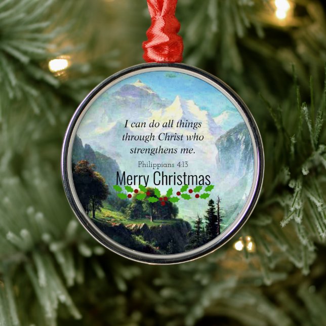 Bible verse, Phil 4:13, Christmas, Metal Ornament (Tree)