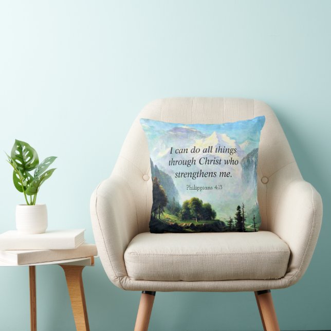 Bible verse, Phil 4:13, I can do all things... Throw Pillow (Chair)