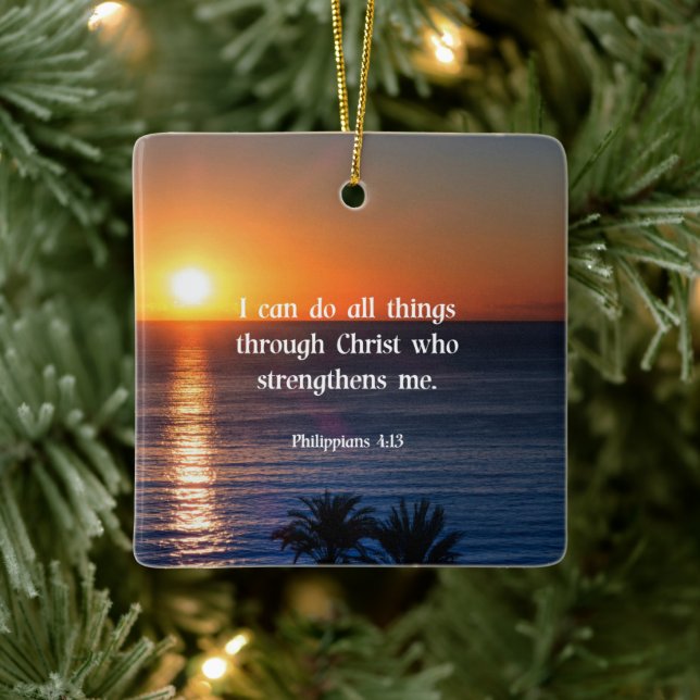 Bible verse, Philippians 4:13 Ceramic Ornament (Tree)