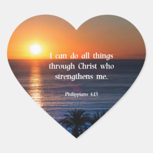 Bible verse, Philippians 4:13, Heart Sticker