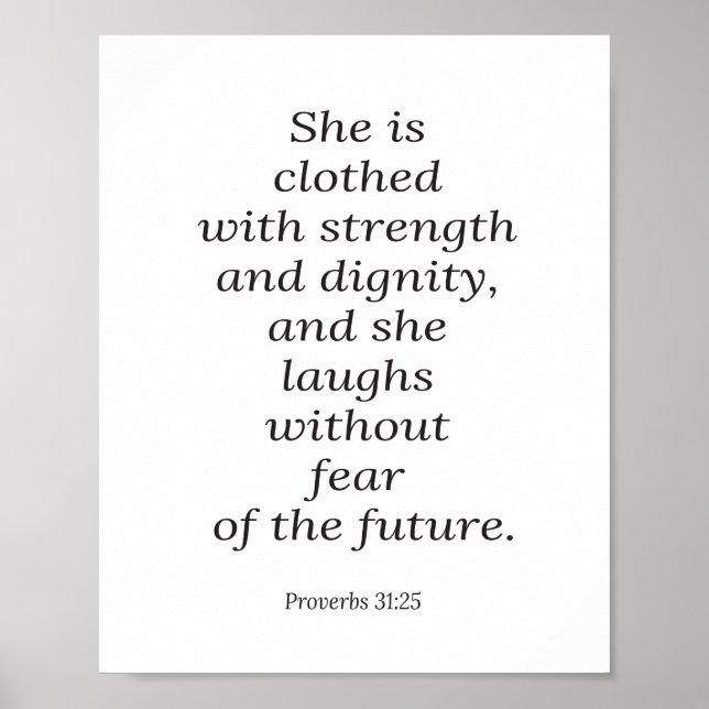 Bible verse poster, Proverbs 31:25, christian art Poster (Front)