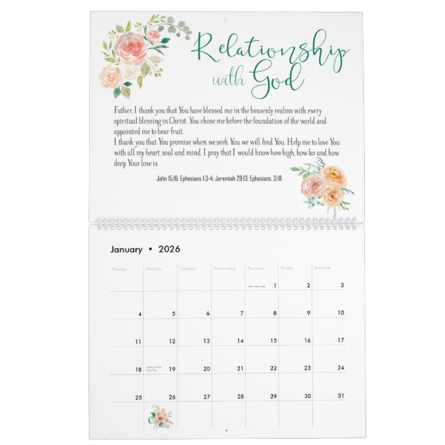 Bible Verse Prayer Floral Custom Calendar (Jan 2026)
