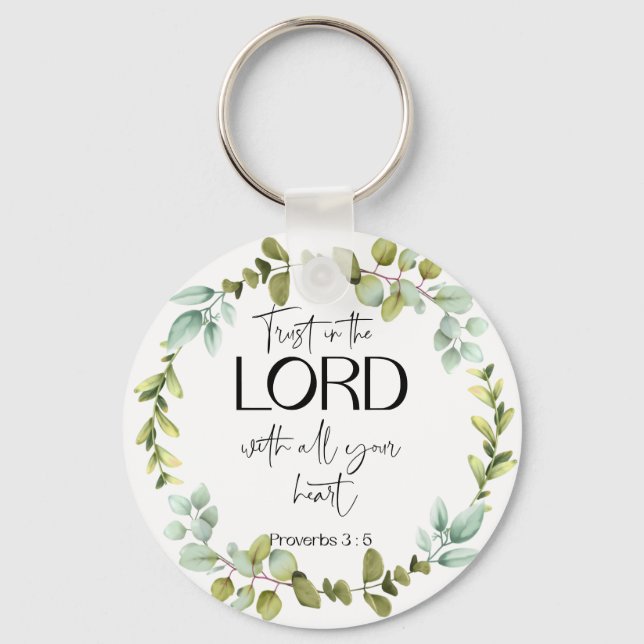 Bible Verse Proverbs Greenery Wreath Keychain (Front)