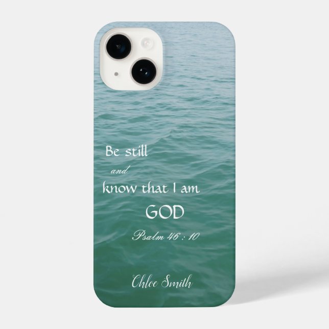 Bible verse Psalm 46:10 with ocean view iPhone Case (Back)