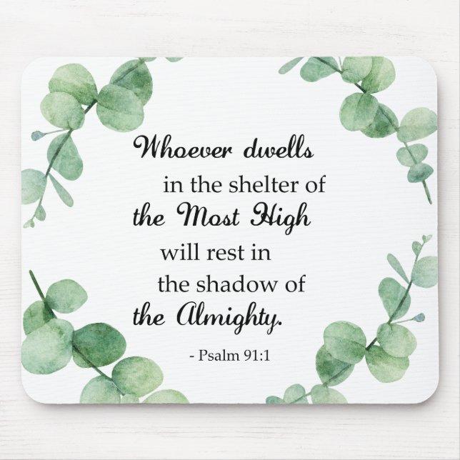Bible verse Psalm 91 Eucalyptus Wreath Christian Mouse Pad (Front)