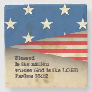 Bible Verse Psalms 33:12 Vintage USA Flag Coaster
