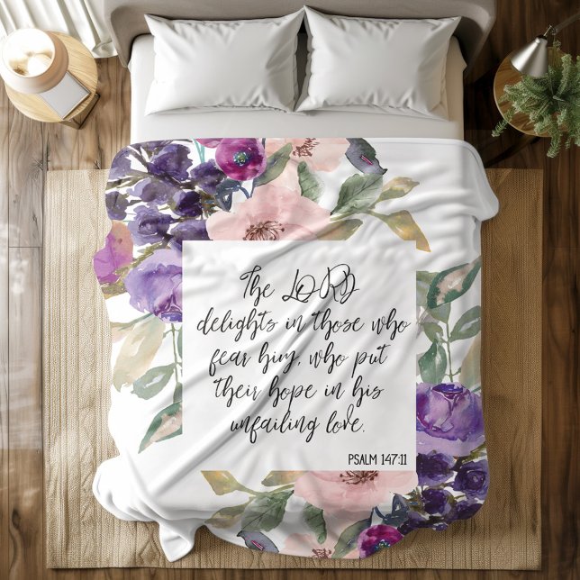 Bible verse Purple Floral Fleece Blanket (Creator Uploaded)