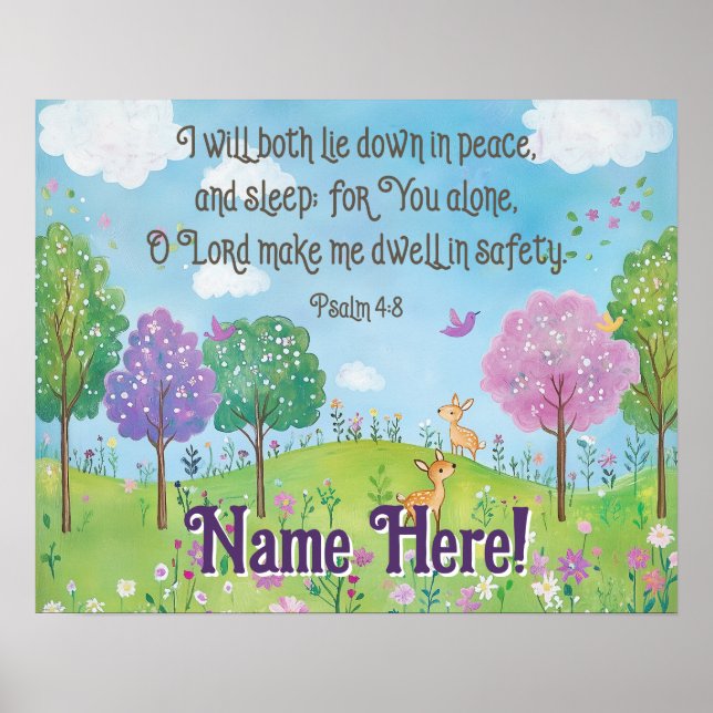 Bible Verse Quote Baby Girl Nursery Woodland Art Poster (Front)