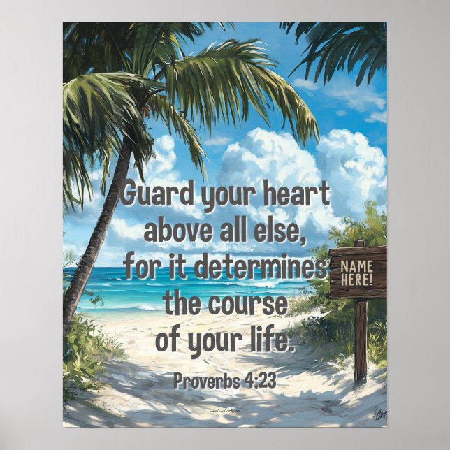 Bible Verse Quote Beach Ocean Custom Name Poster (Front)
