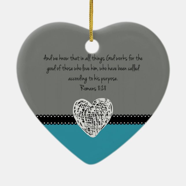 Bible Verse Romans 8:28 Retro Ceramic Ornament (Back)