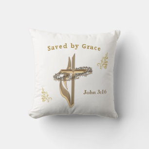 Bible Verse saved by Grace Throw Pillow
