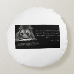 Bible Verse Scripture 1 Peter 5:8 KJV Round Pillow