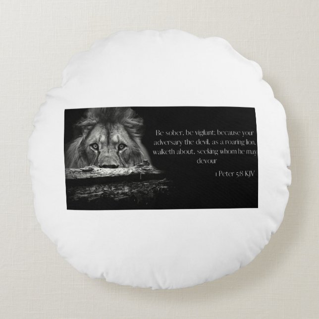 Bible Verse Scripture 1 Peter 5:8 KJV Round Pillow (Front)