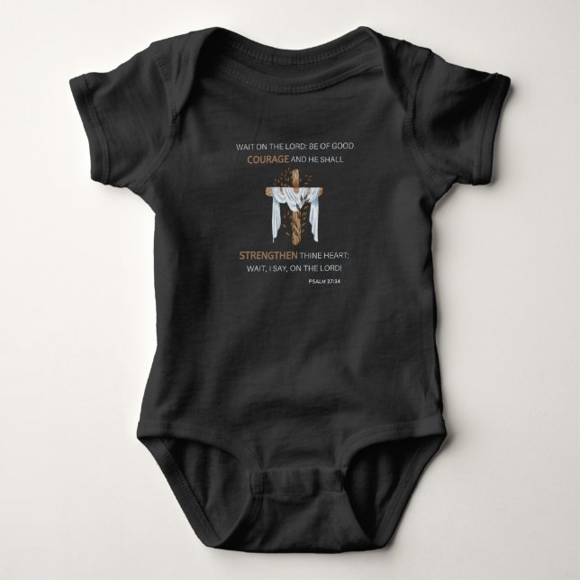 Bible Verse Scripture Psalm 27:14 KJV Baby Bodysuit (Front)