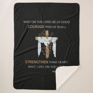 Bible Verse Scripture Psalm 27:14 KJV Sherpa Blanket