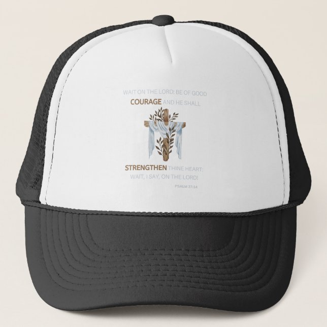 Bible Verse Scripture Psalm 27:14 KJV Trucker Hat (Front)