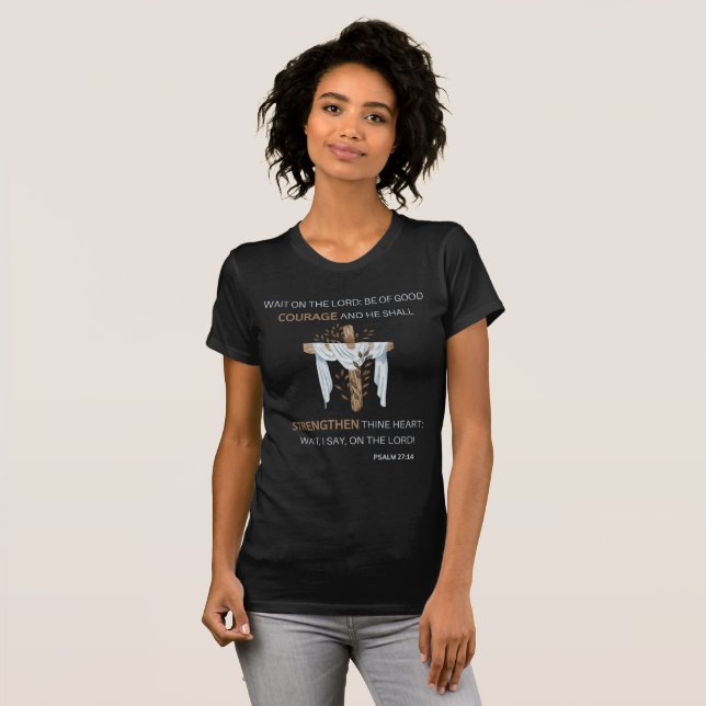 Bible Verse Scripture Psalm 27:14 KJV Women's T-Shirt (Front Full)