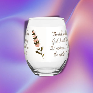 Bible Verse Simple Botanical Brown and Pink Stemless Wine Glass
