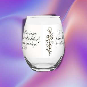 Bible Verse Simple Botanical Brown and White Stemless Wine Glass