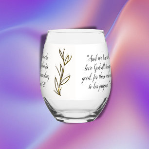 Bible Verse Simple Botanical Brown and White Stemless Wine Glass