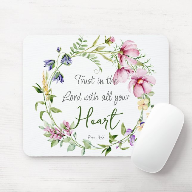 Bible Verse Trust in the Lord with Botanical Theme Mouse Pad (With Mouse)