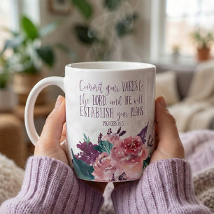 Bible Verse Typography on Marble Floral Coffee Mug