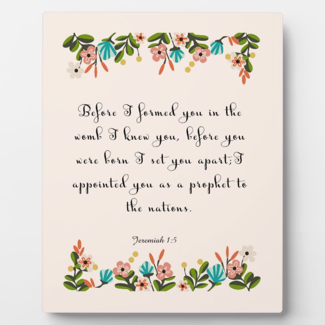 Bible Verses Art - Jeremiah 1:5 Plaque (Front)