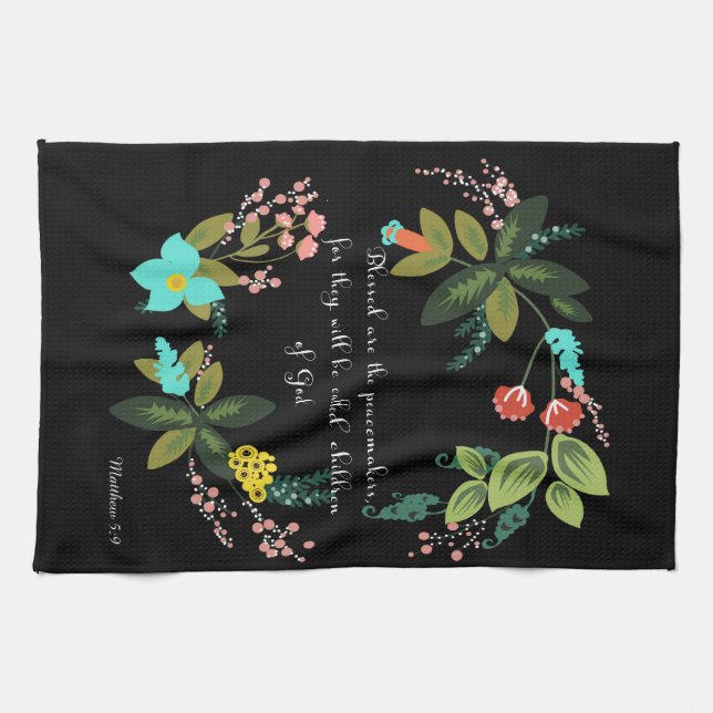 Bible Verses Art - Matthew 5:9 Kitchen Towel (Horizontal)