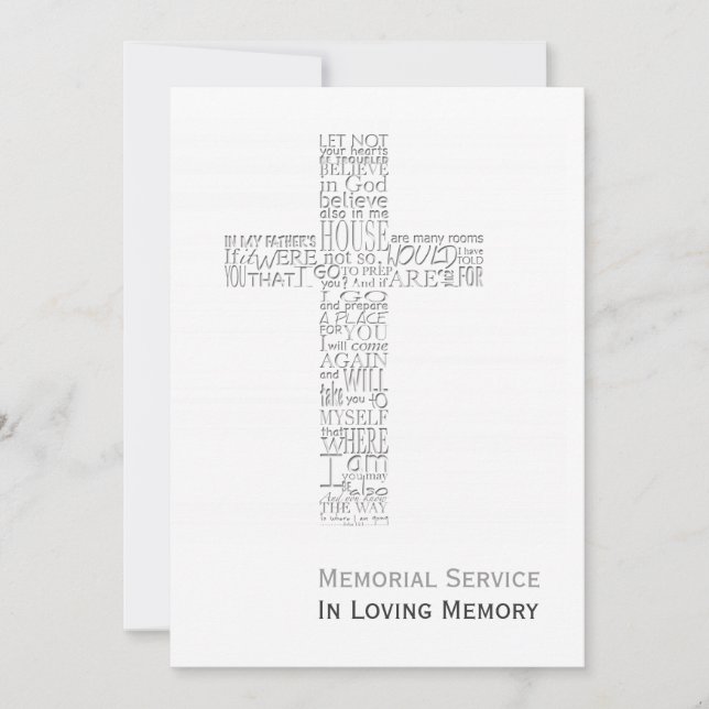 Bible Verses from John 14 White Memorial Service Invitation (Front)