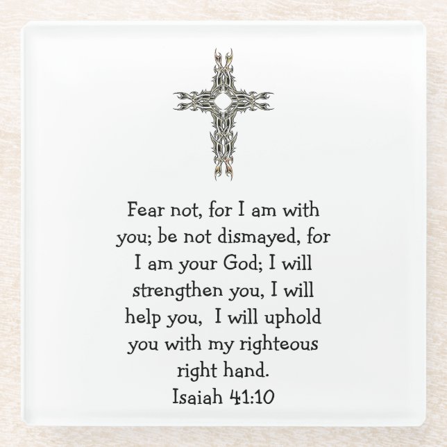 Bible Verses Inspirational Quote Isaiah 41:10 Glass Coaster (Front)