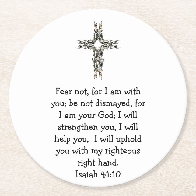 Bible Verses Inspirational Quote Isaiah 41:10 Round Paper Coaster (Front)