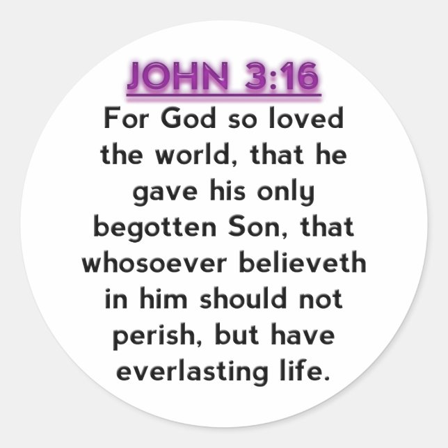 Bible Verses - John 3.16 KJV Classic Round Sticker (Front)