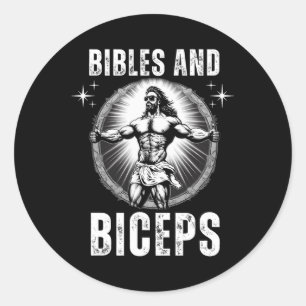 Bibles And Biceps Bodybuilding Jesus Fitness Funny Classic Round Sticker