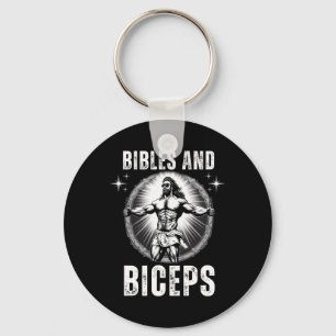 Bibles And Biceps Bodybuilding Jesus Fitness Funny Keychain