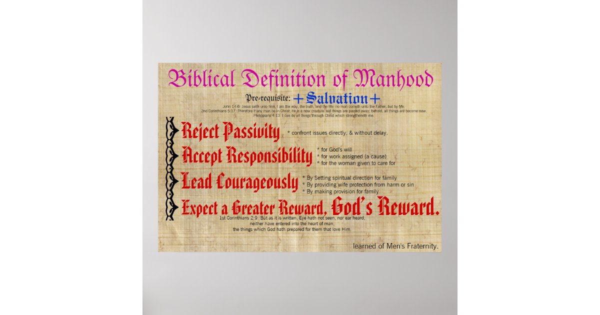 Biblical Definition Of Manhood Poster Zazzle Ca Biblical Definition Of Manhood Poster Zazzle Ca