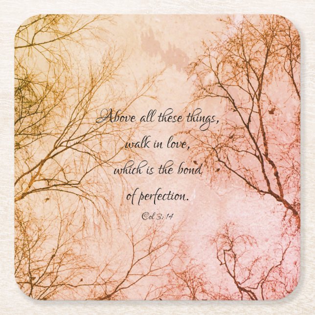Biblical Love Quote Square Paper Coaster (Front)