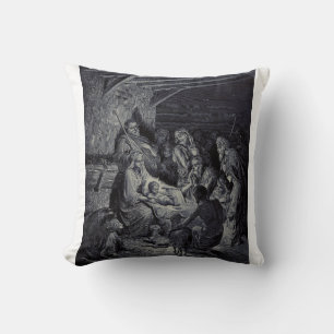 Biblical nativity scene throw pillow