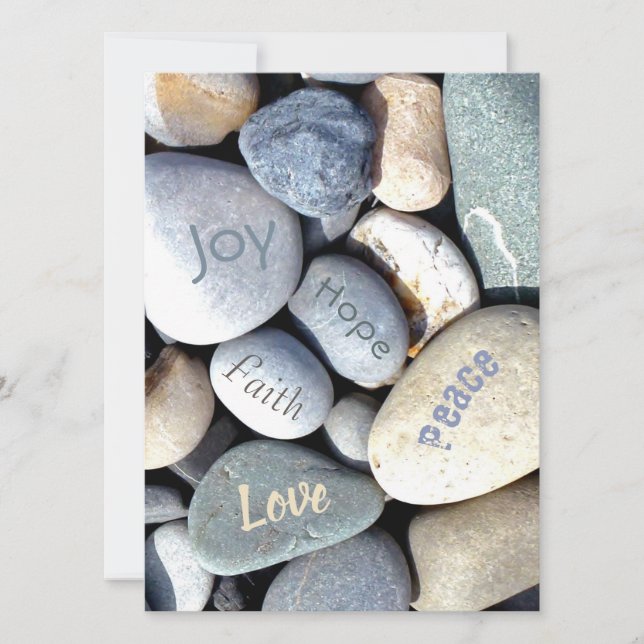 Biblical Values "Faith Love Hope" Modern Pebbles Save The Date (Front)