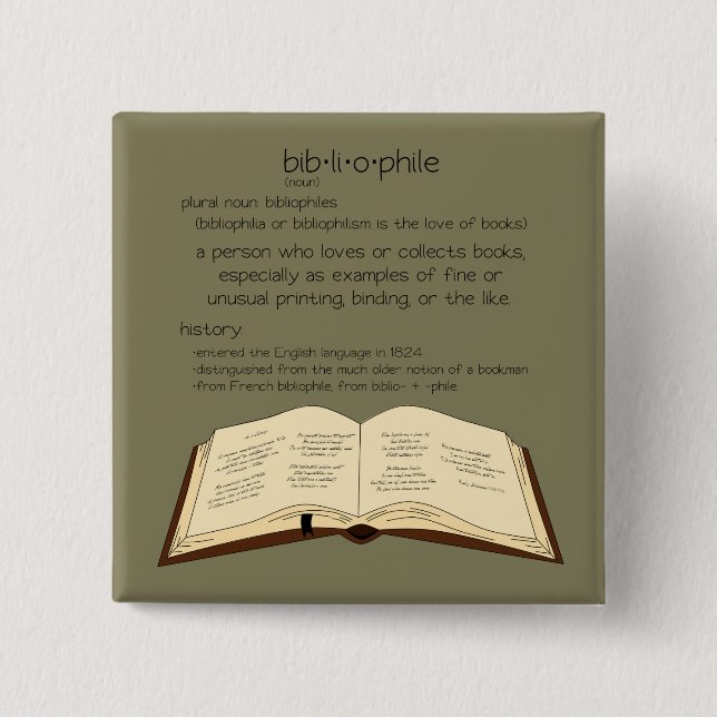Bibliophile 2 Inch Square Button (Front)