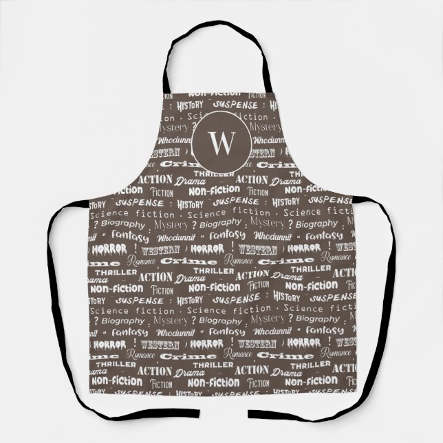 Bibliophile and Bookworm Book Genres Typographic Apron (Front)
