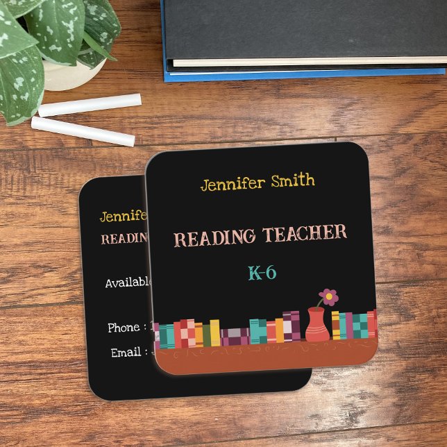 Bibliothécaire scolaire Cartes de contact noires a (Business cards on desk)