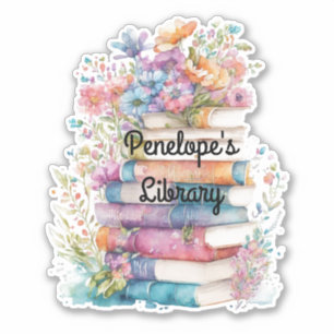 Bibliothèque de livres floraux Autocollant vinyle 
