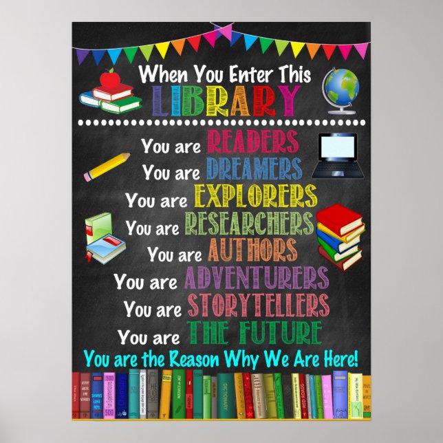 Bibliothèque scolaire Salle de classe Affiche impr (Devant)