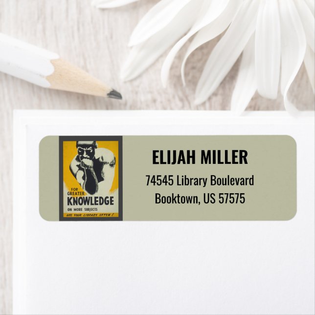 Bibliothèque vintage Poster Thinker Statue Bibliot (En situation)