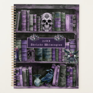 Bibliothèque violette gothique crâne personnalisée